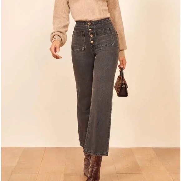 Reformation Jeans Eloise High Rise Exposed Button Seine Wash Black Jeans Size 24 - Picture 1 of 7